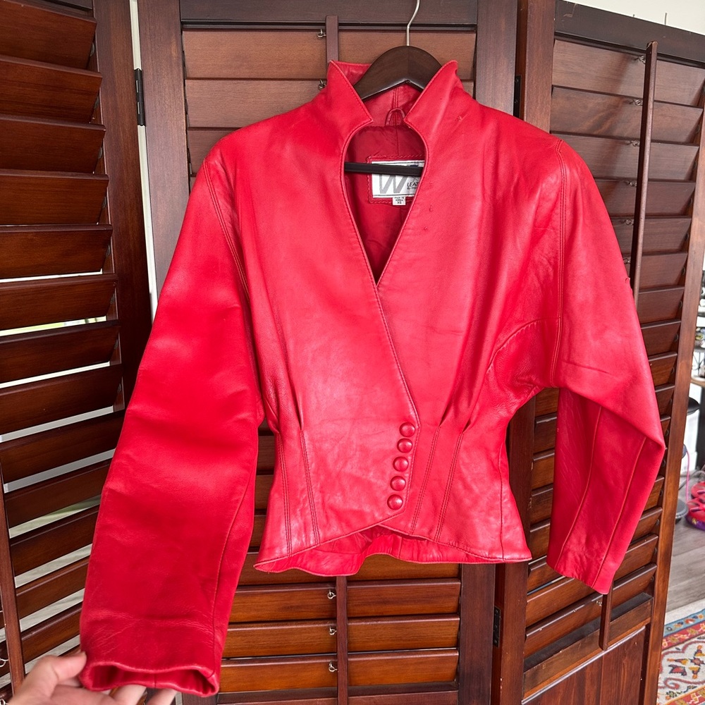 Vintage Wilson’s Red Women's Real Leather Cinched Jacket